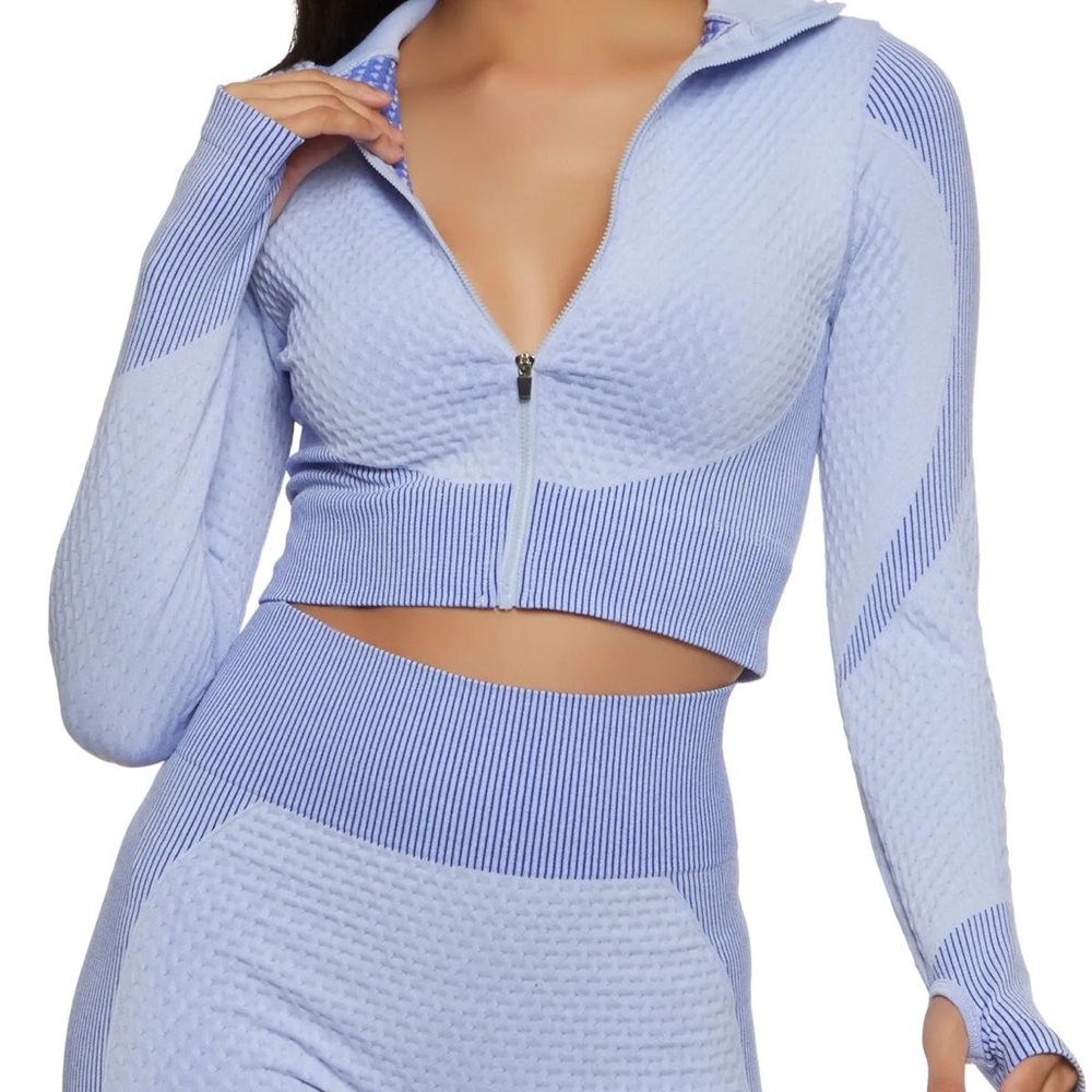 Light Blue Textured Zip-Up Jacket